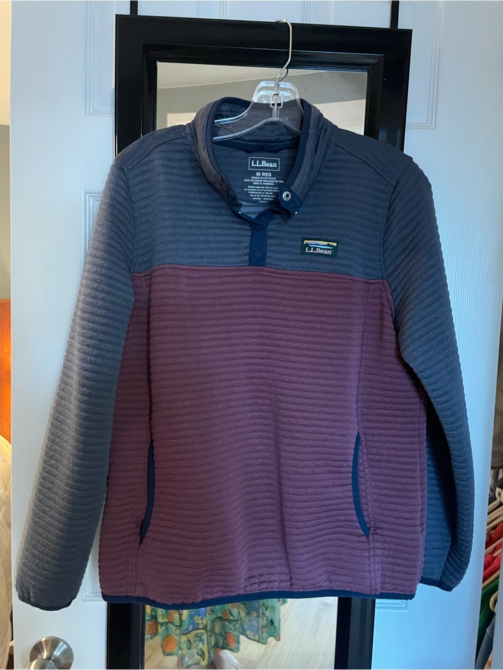 L.L. Bean Women’s Two-Tone Quilted Pullover Sweater - Blue/gray & Burgundy